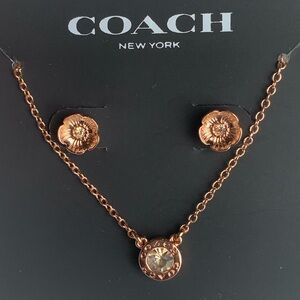 Open Circle Necklace And Tea Rose Stud Earrings Set